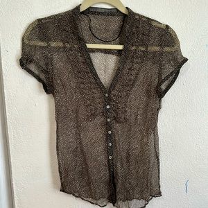 Zara basic cheetah print short sleeve sheer shirt M